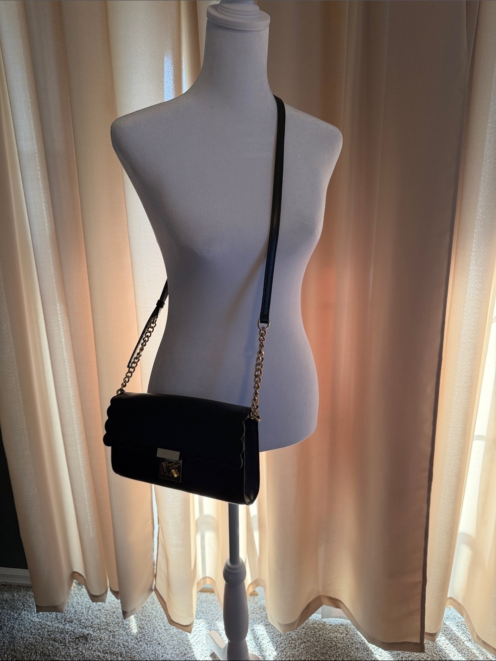Michael Kors Black Quilted Crossbody with Gold Chain